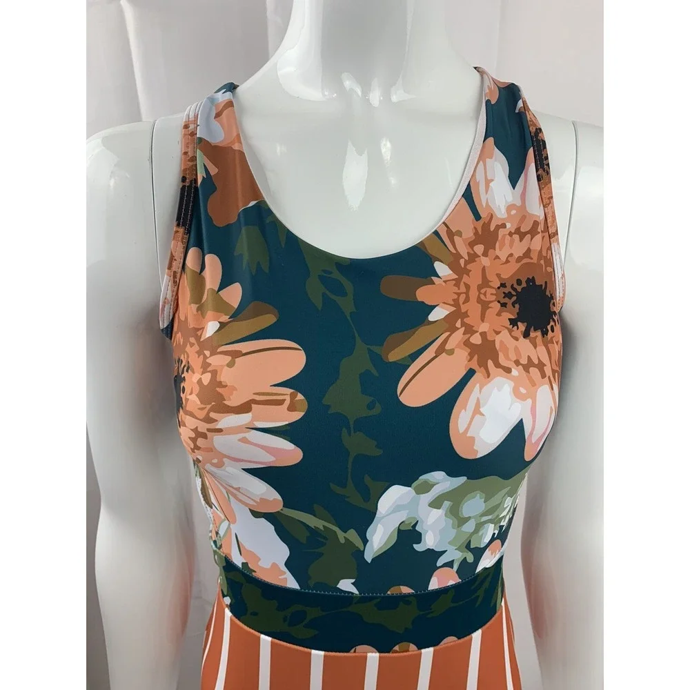 Almarea Women's Top Size Small Floral High Neck Zip Tie Back Orange - Picture 5 of 12